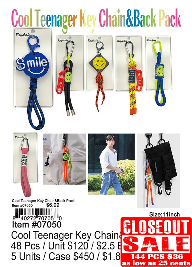 Cool Teenager Keychain and Backpack - Closeout 144 Pcs.